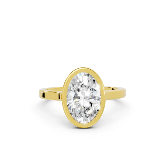 14K Gold Oval Cut Diamond Bezel Engagement Ring
