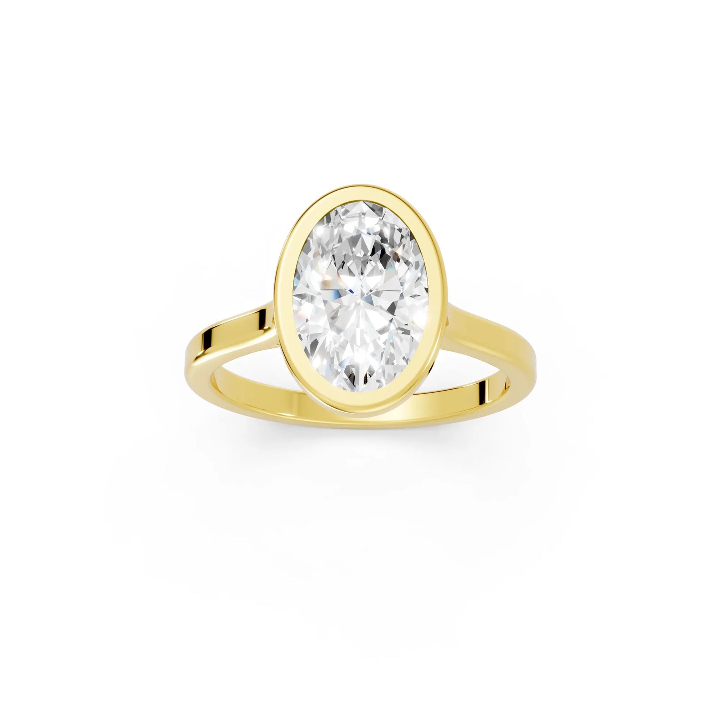 14K Gold Oval Cut Diamond Bezel Engagement Ring