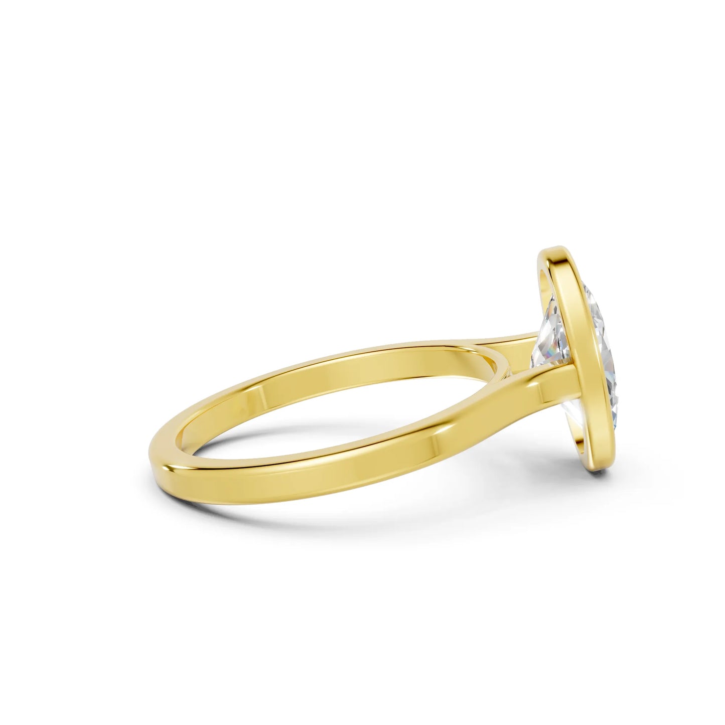 14K Gold Oval Cut Diamond Bezel Engagement Ring