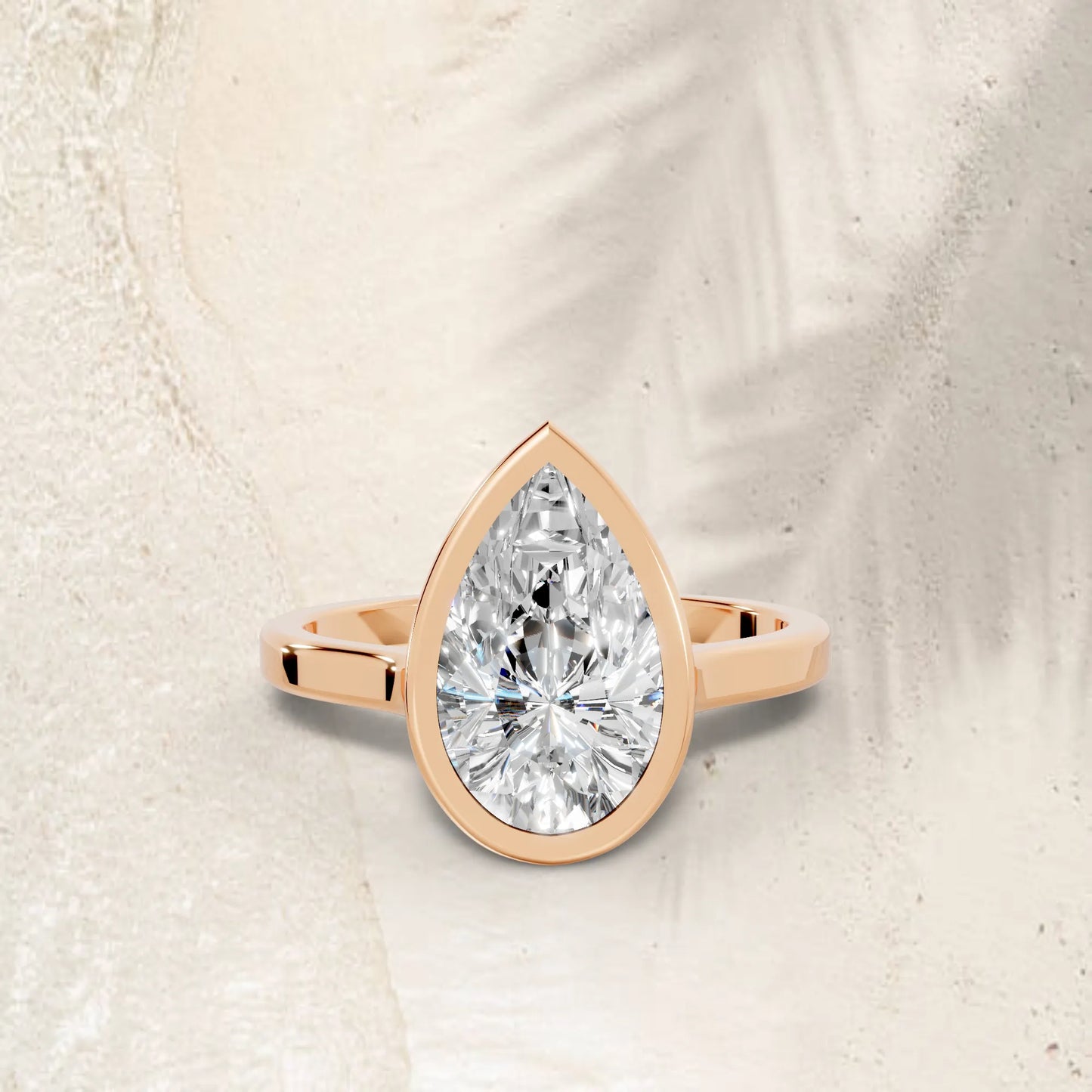 14K Gold Pear Cut Diamond Bezel Engagement Ring