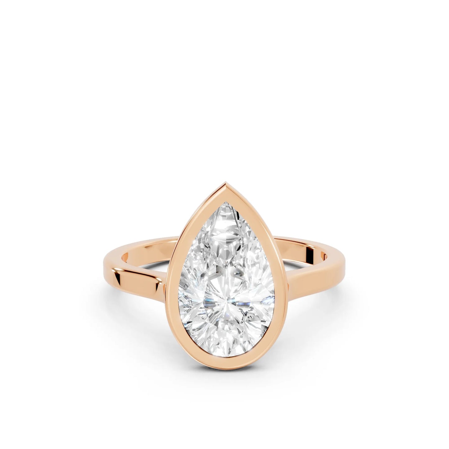 14K Gold Pear Cut Diamond Bezel Engagement Ring