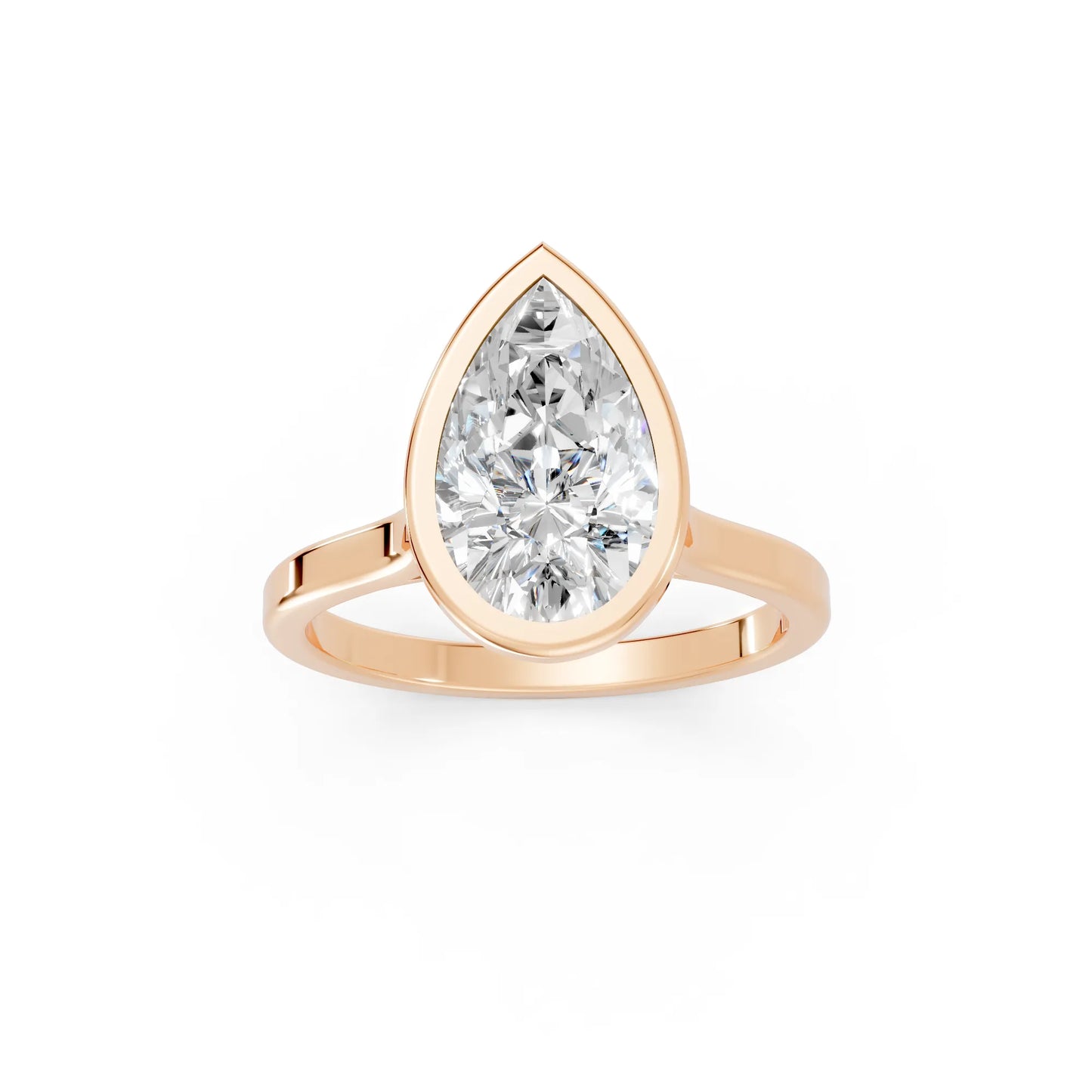 14K Gold Pear Cut Diamond Bezel Engagement Ring