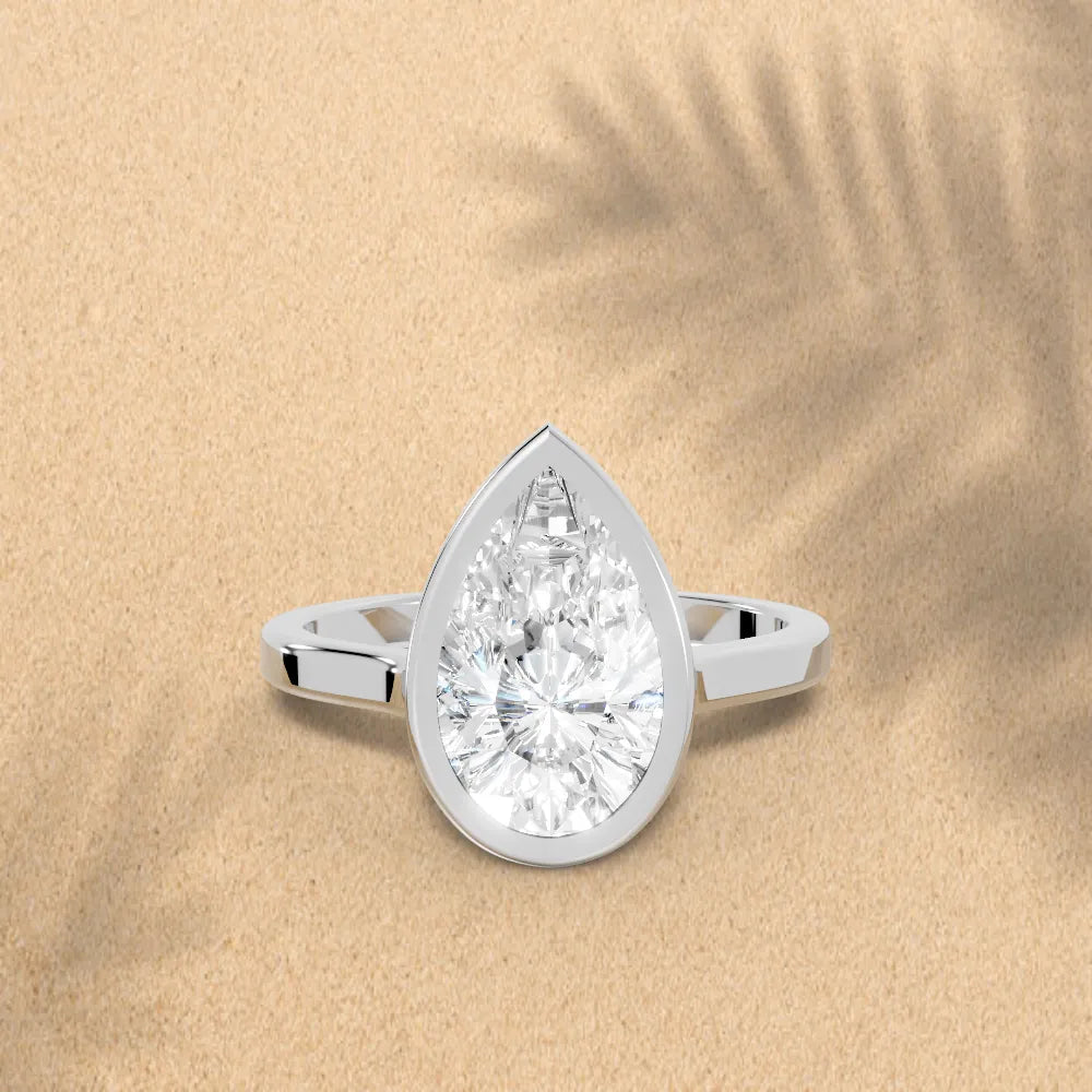 14K Gold Pear Cut Diamond Bezel Engagement Ring