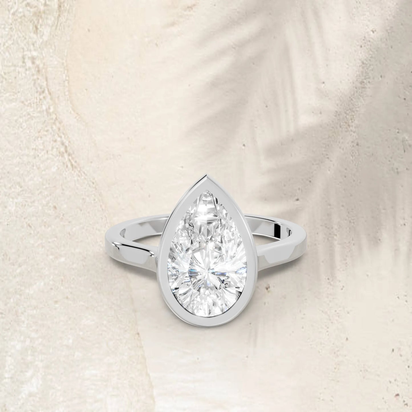 14K Gold Pear Cut Diamond Bezel Engagement Ring