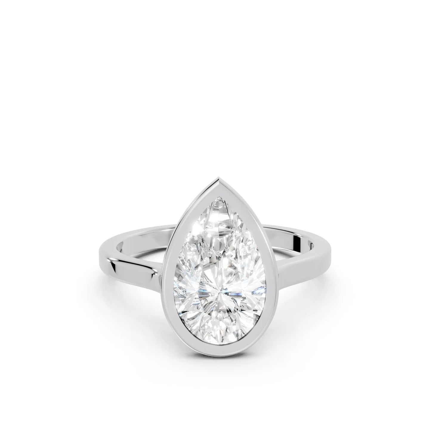 14K Gold Pear Cut Diamond Bezel Engagement Ring