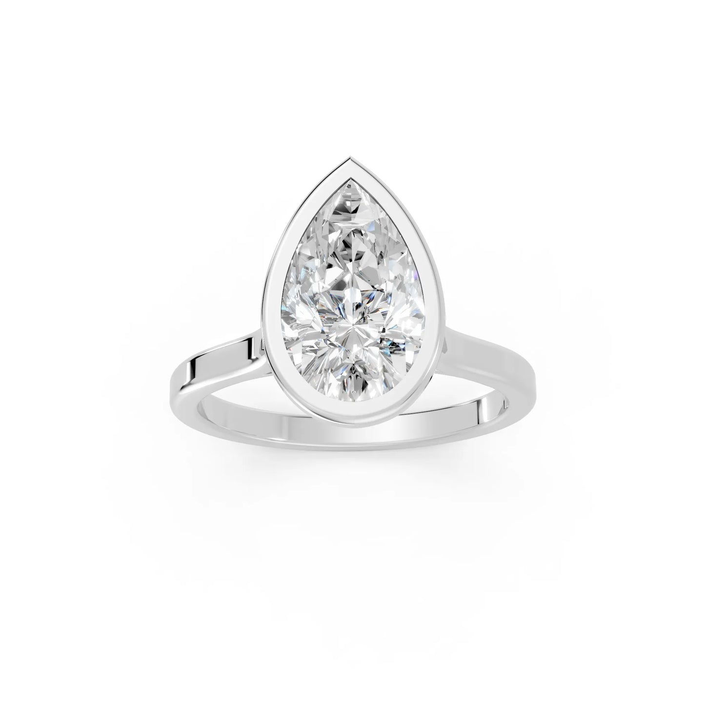 14K Gold Pear Cut Diamond Bezel Engagement Ring