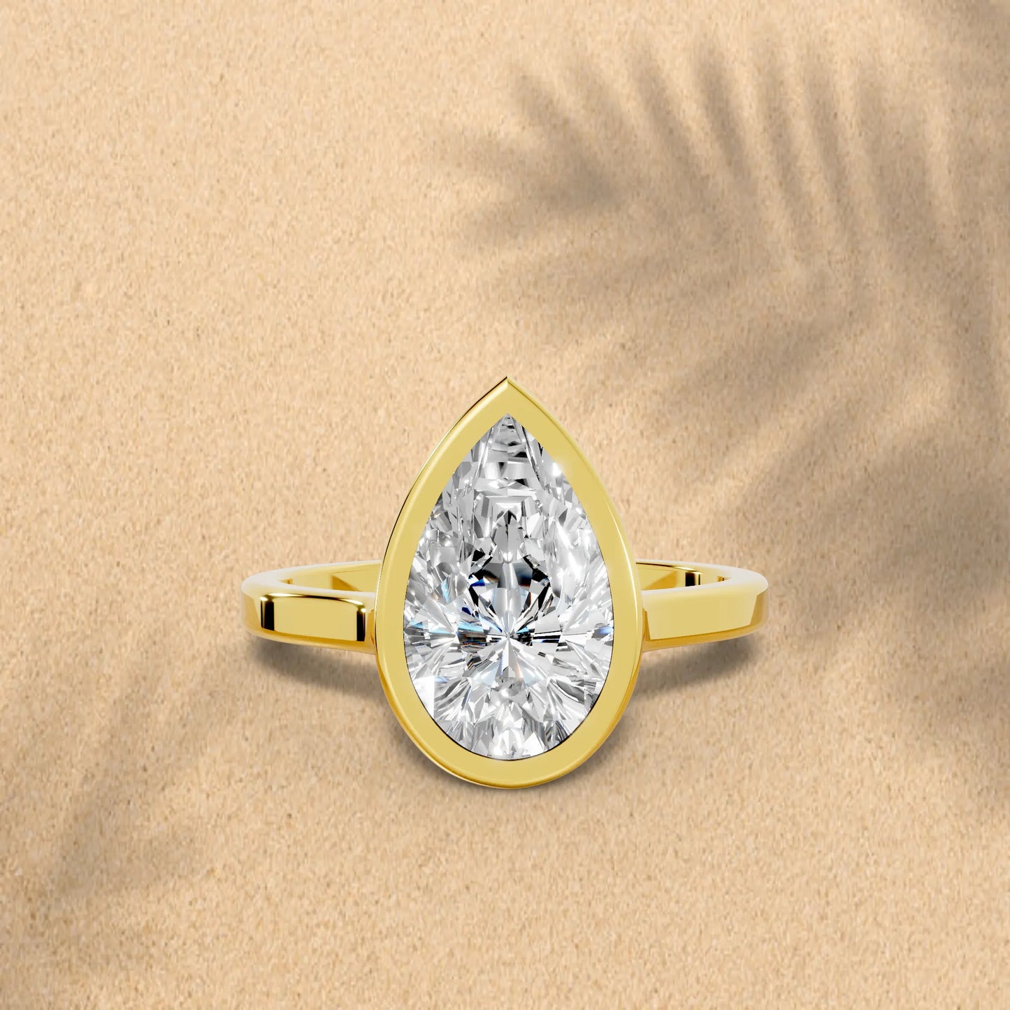 14K Gold Pear Cut Diamond Bezel Engagement Ring