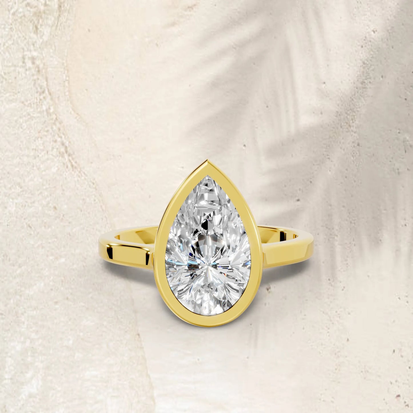 14K Gold Pear Cut Diamond Bezel Engagement Ring