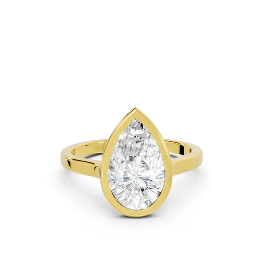 14K Gold Pear Cut Diamond Bezel Engagement Ring