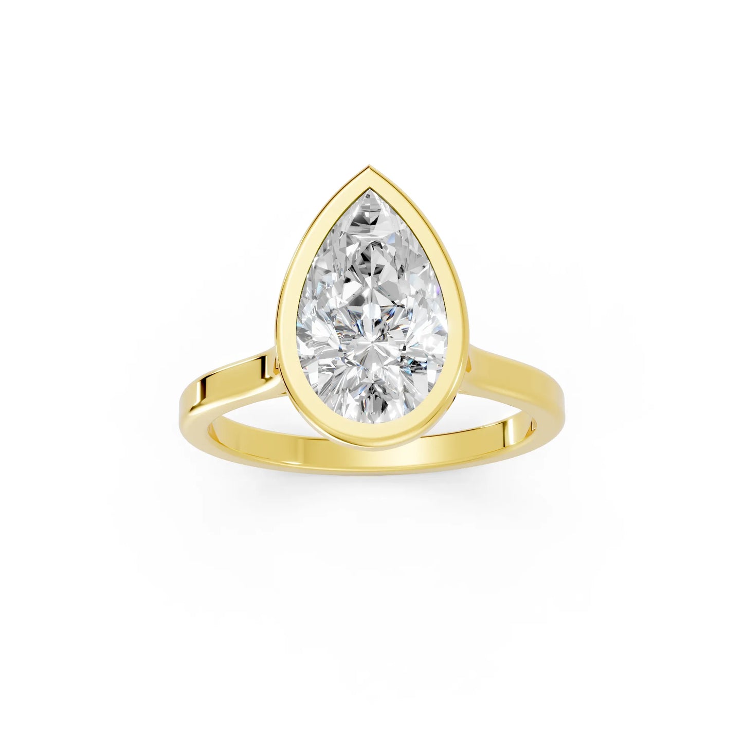 14K Gold Pear Cut Diamond Bezel Engagement Ring