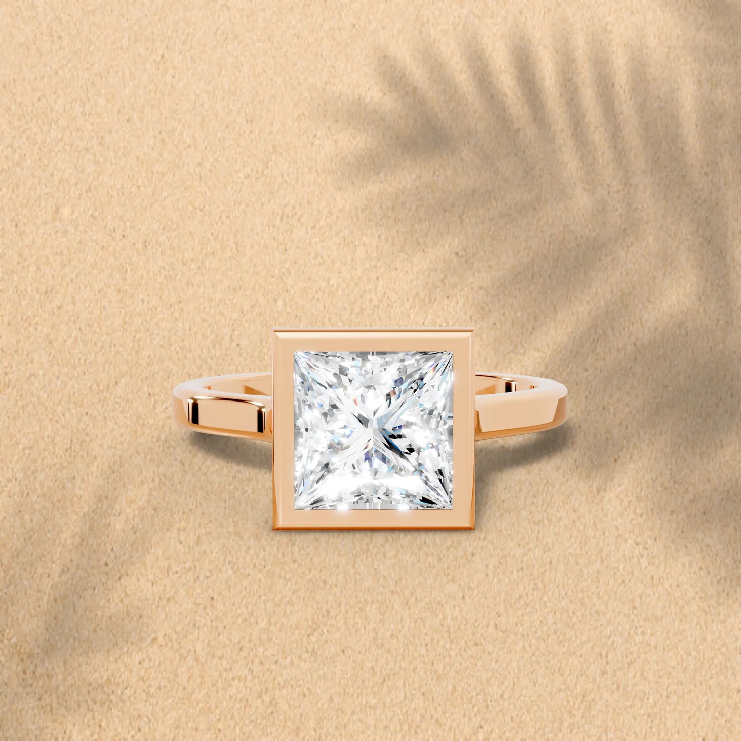 14K Gold Princess Cut Diamond Bezel Engagement Ring