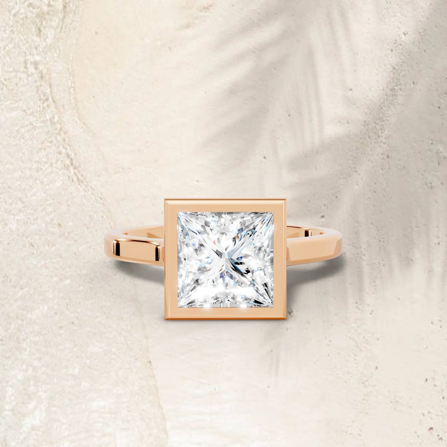 14K Gold Princess Cut Diamond Bezel Engagement Ring