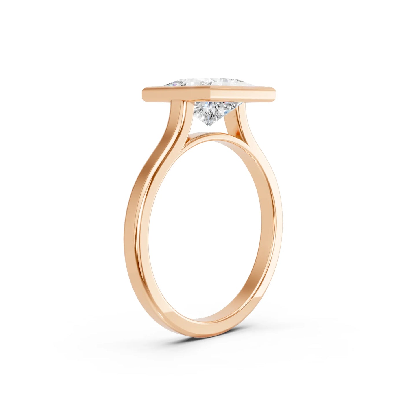 14K Gold Princess Cut Diamond Bezel Engagement Ring