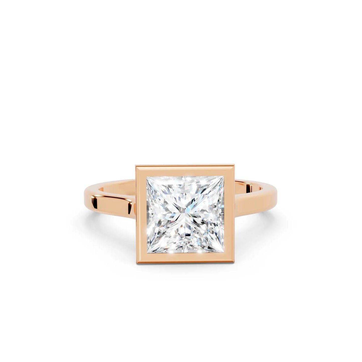 14K Gold Princess Cut Diamond Bezel Engagement Ring