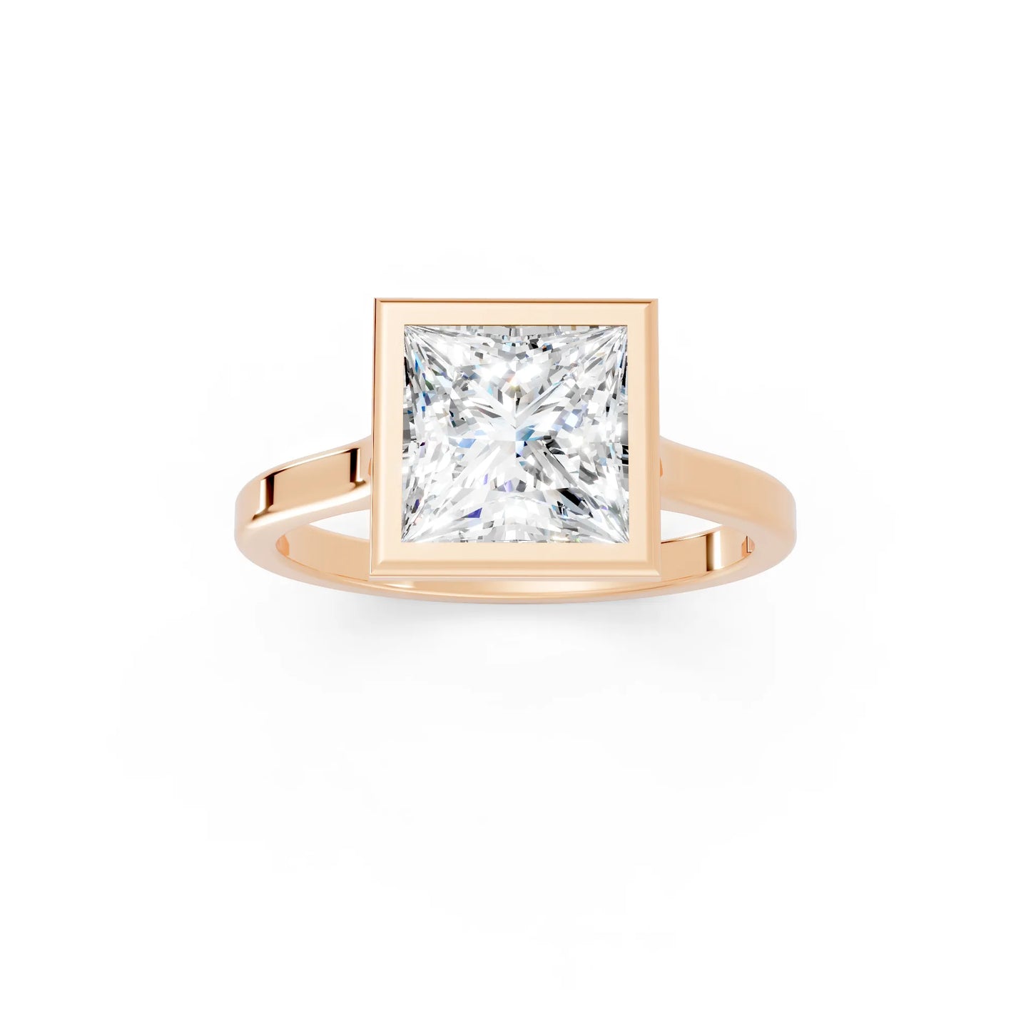 14K Gold Princess Cut Diamond Bezel Engagement Ring