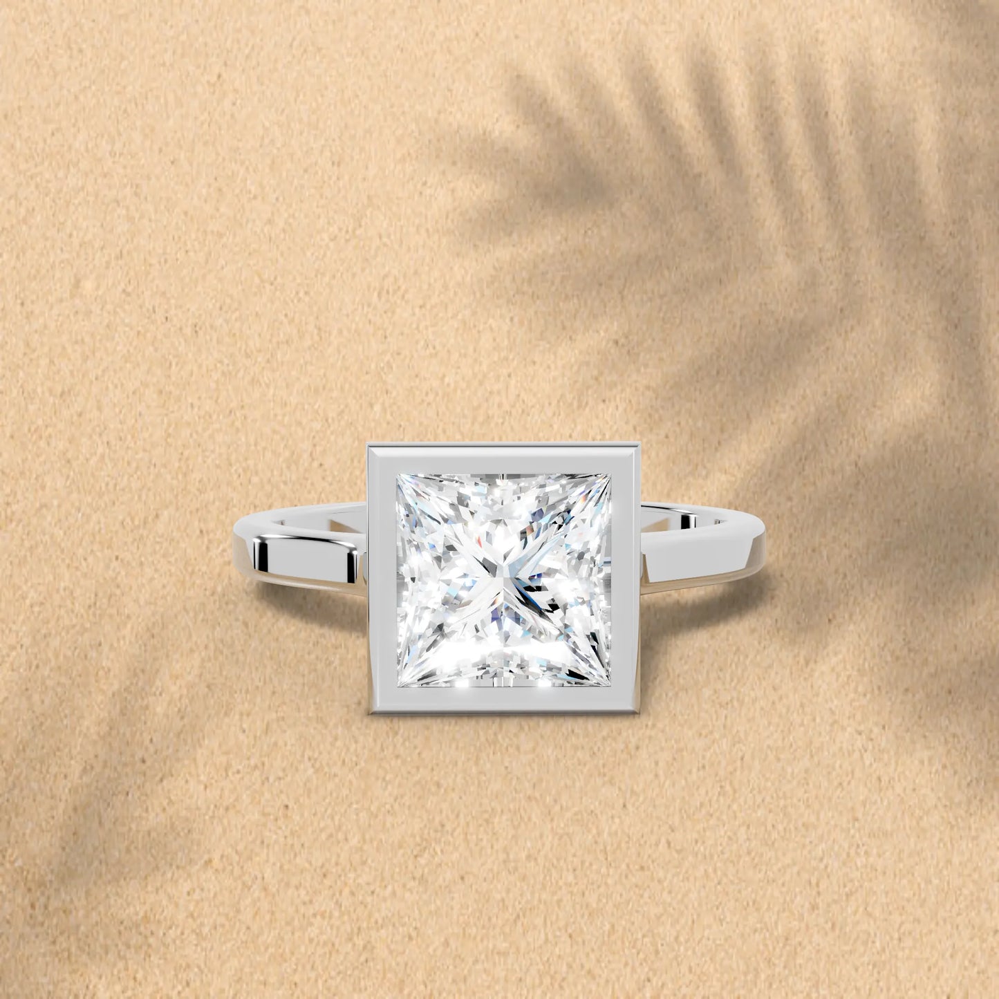 14K Gold Princess Cut Diamond Bezel Engagement Ring