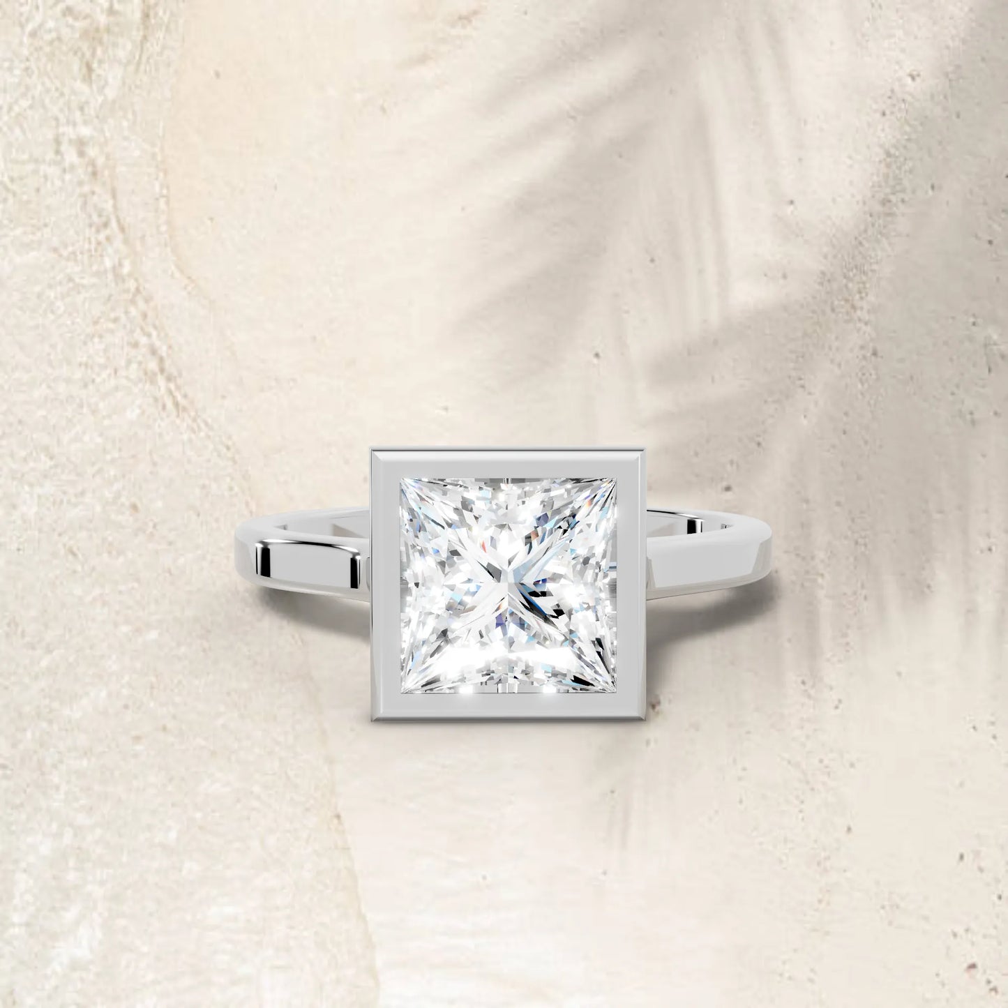 14K Gold Princess Cut Diamond Bezel Engagement Ring