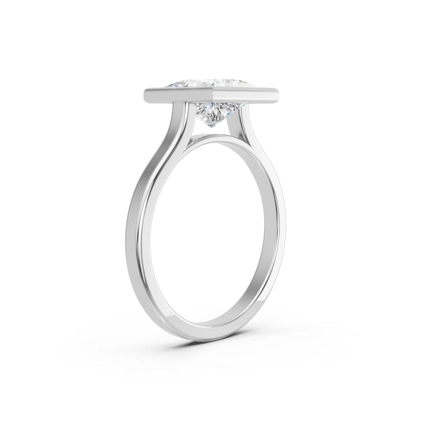 14K Gold Princess Cut Diamond Bezel Engagement Ring