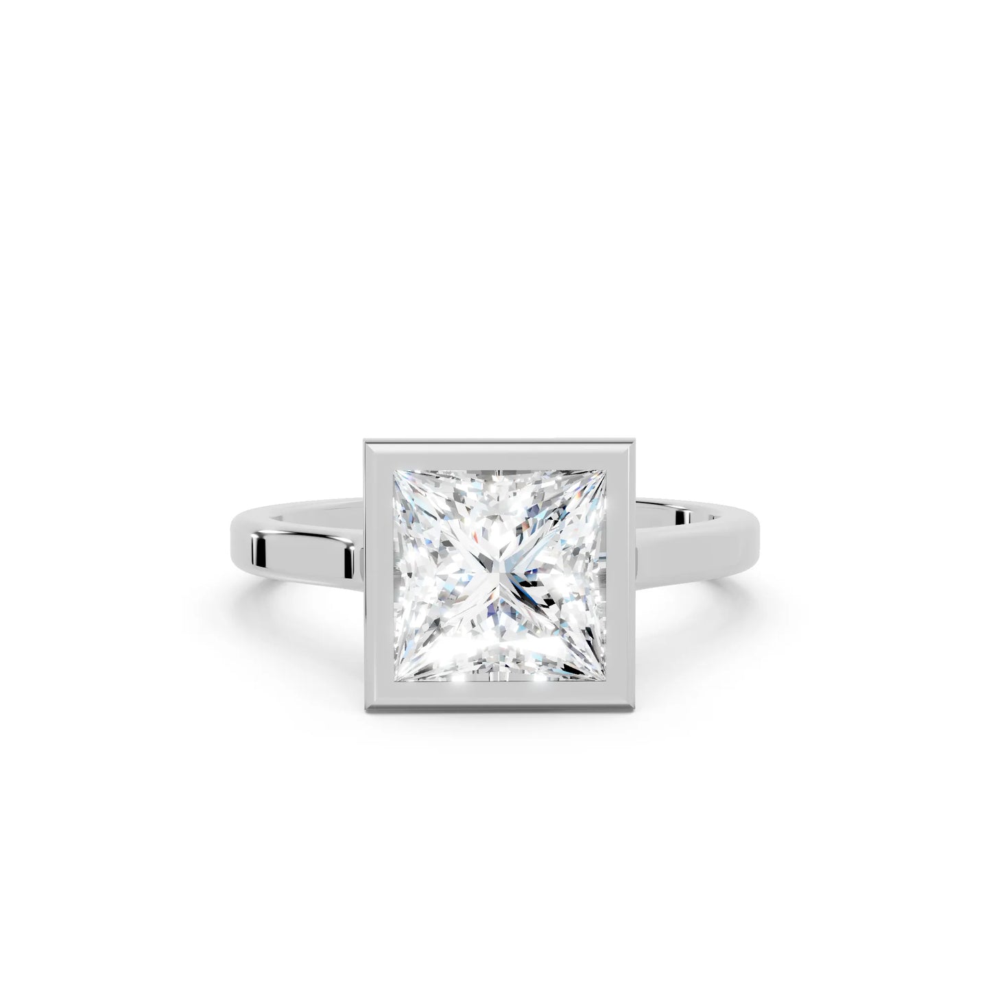 14K Gold Princess Cut Diamond Bezel Engagement Ring