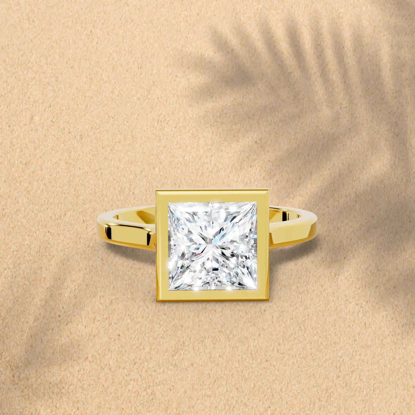 14K Gold Princess Cut Diamond Bezel Engagement Ring