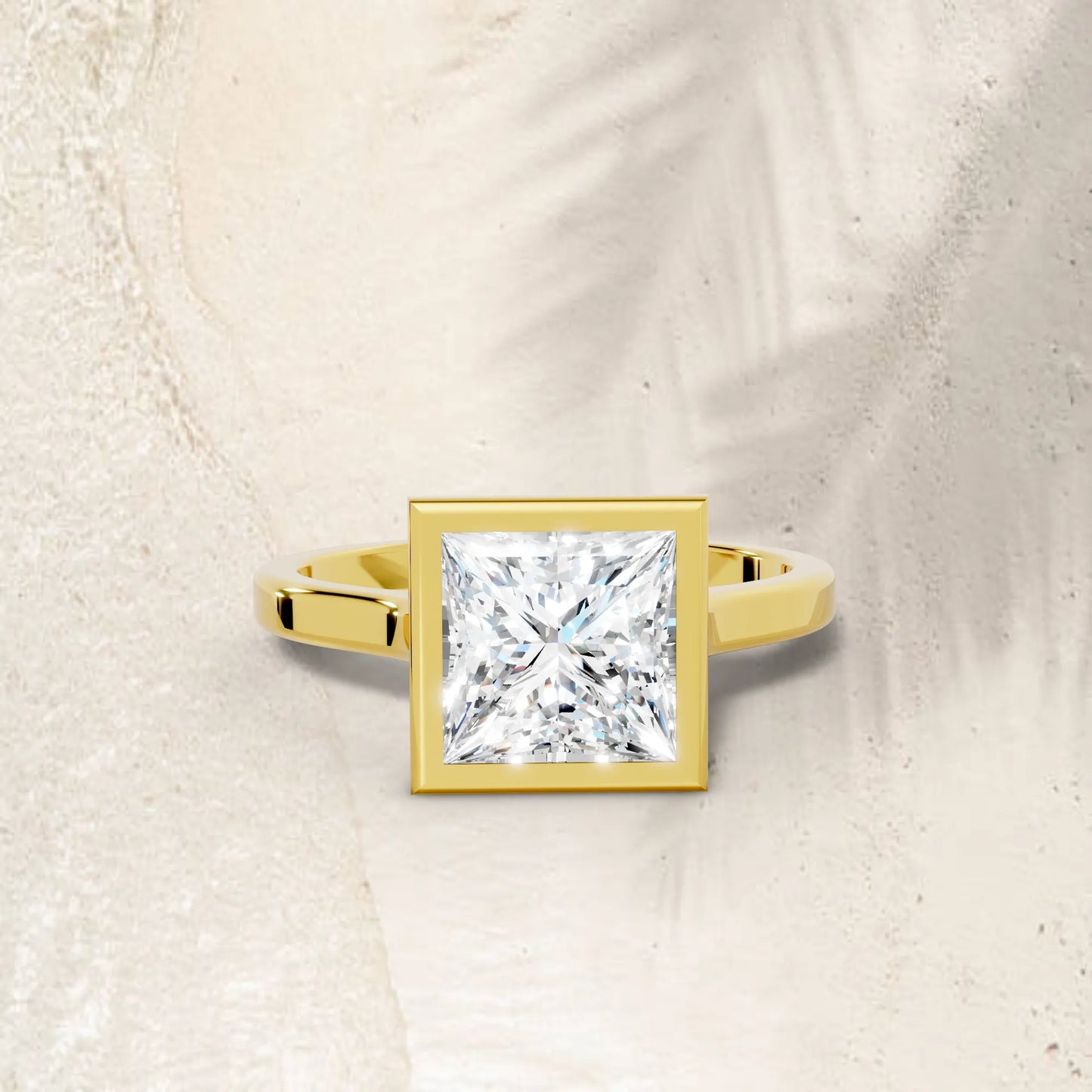 14K Gold Princess Cut Diamond Bezel Engagement Ring