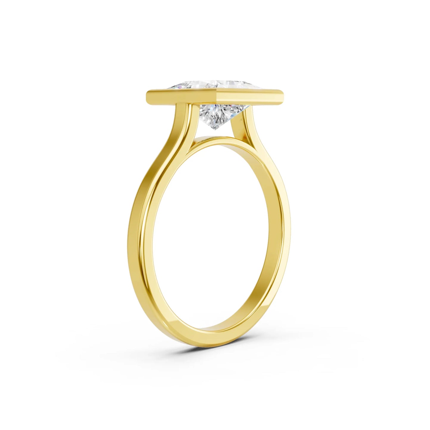 14K Gold Princess Cut Diamond Bezel Engagement Ring