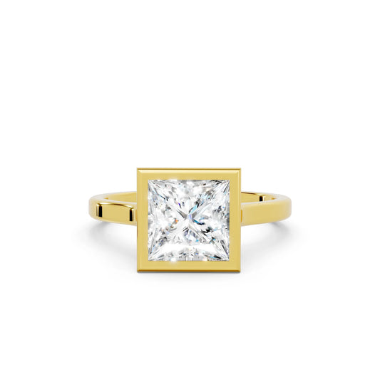 14K Gold Princess Cut Diamond Bezel Engagement Ring