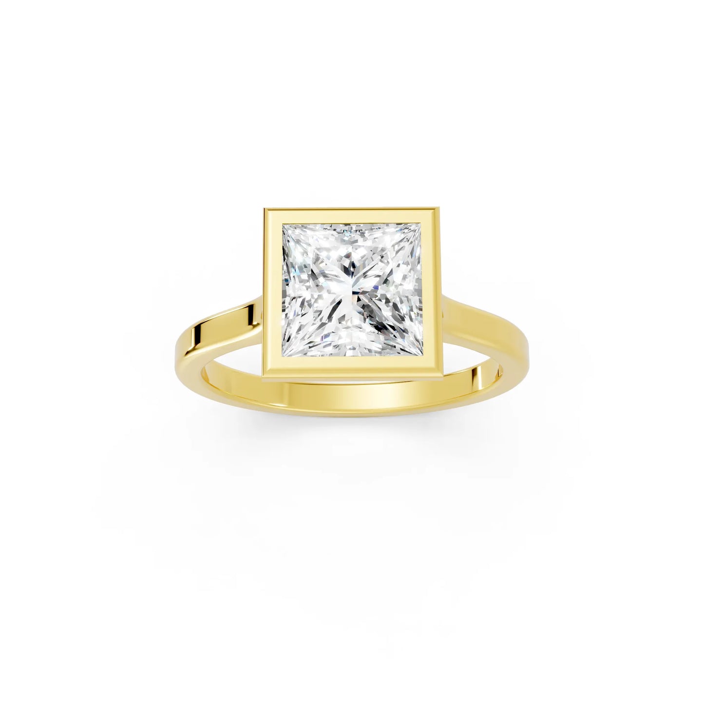 14K Gold Princess Cut Diamond Bezel Engagement Ring