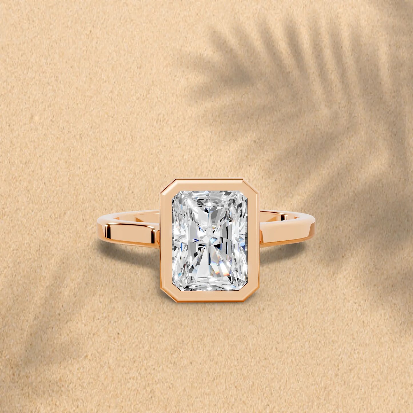 14K Gold Radient Cut Diamond Bezel Engagement Ring