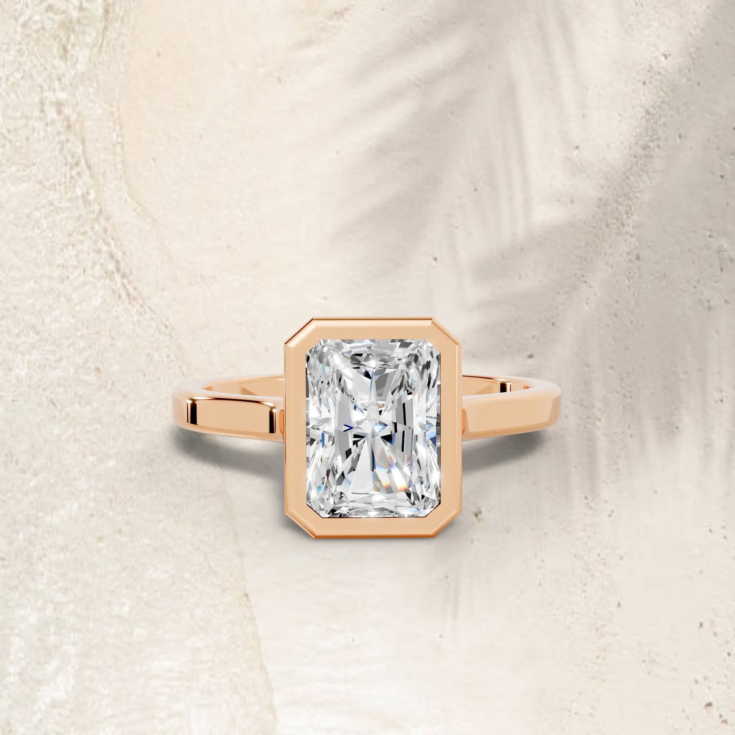 14K Gold Radient Cut Diamond Bezel Engagement Ring