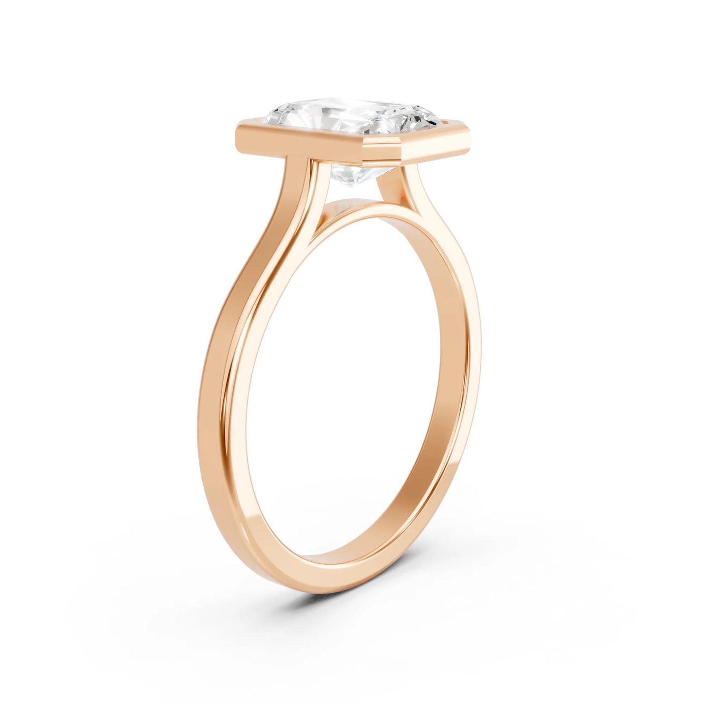 14K Gold Radient Cut Diamond Bezel Engagement Ring