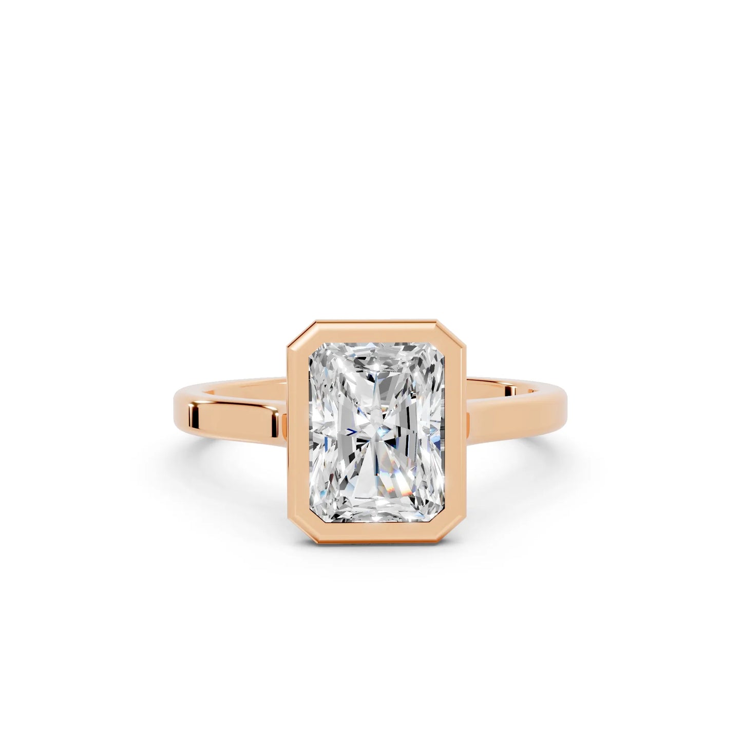 14K Gold Radient Cut Diamond Bezel Engagement Ring