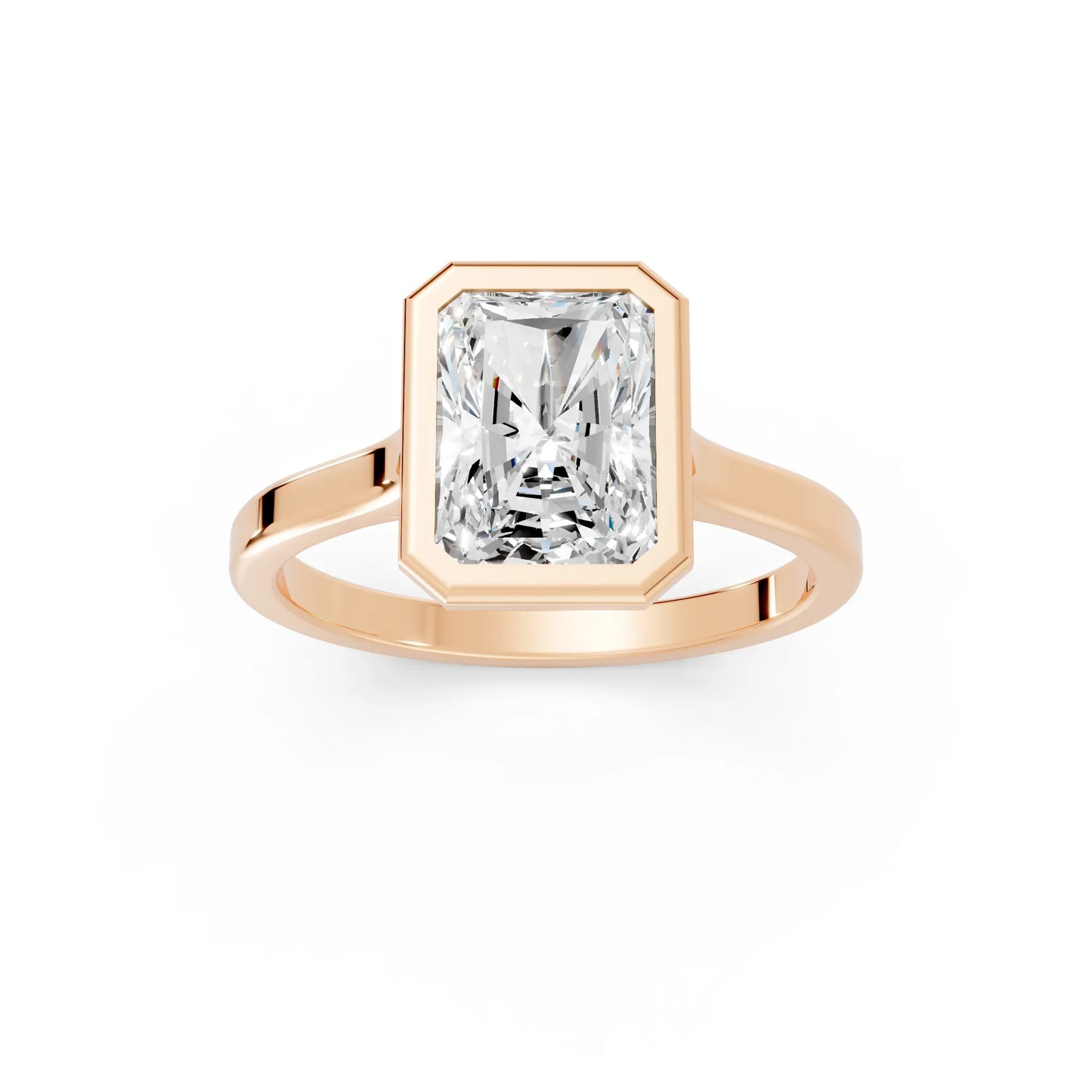 14K Gold Radient Cut Diamond Bezel Engagement Ring
