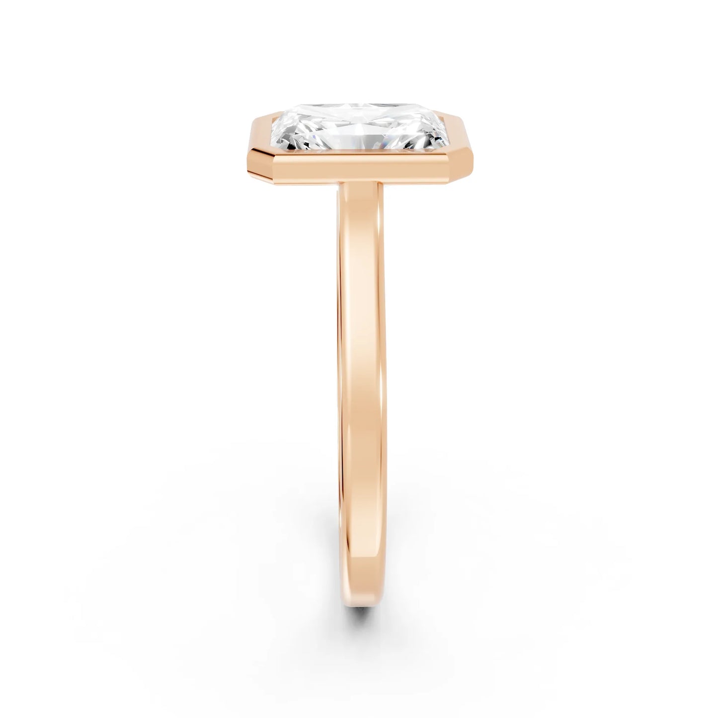 14K Gold Radient Cut Diamond Bezel Engagement Ring