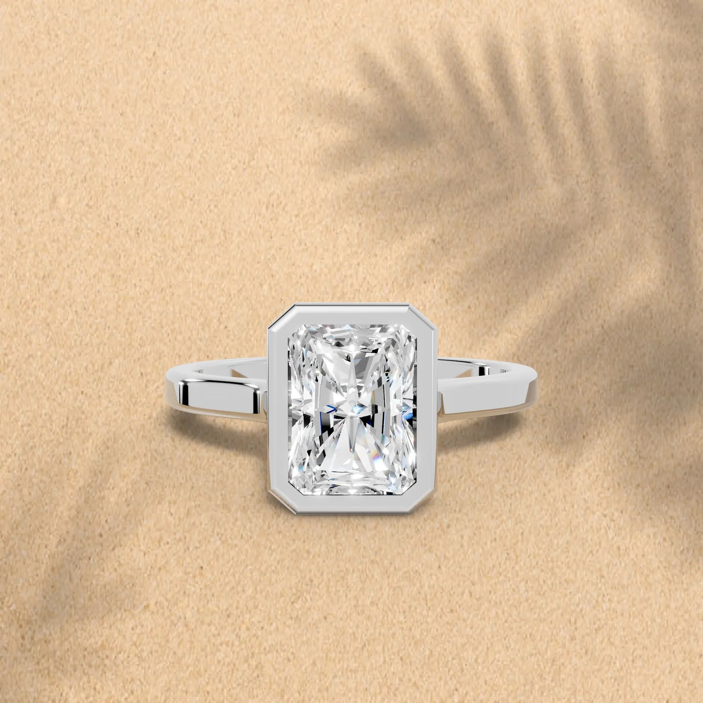 14K Gold Radient Cut Diamond Bezel Engagement Ring