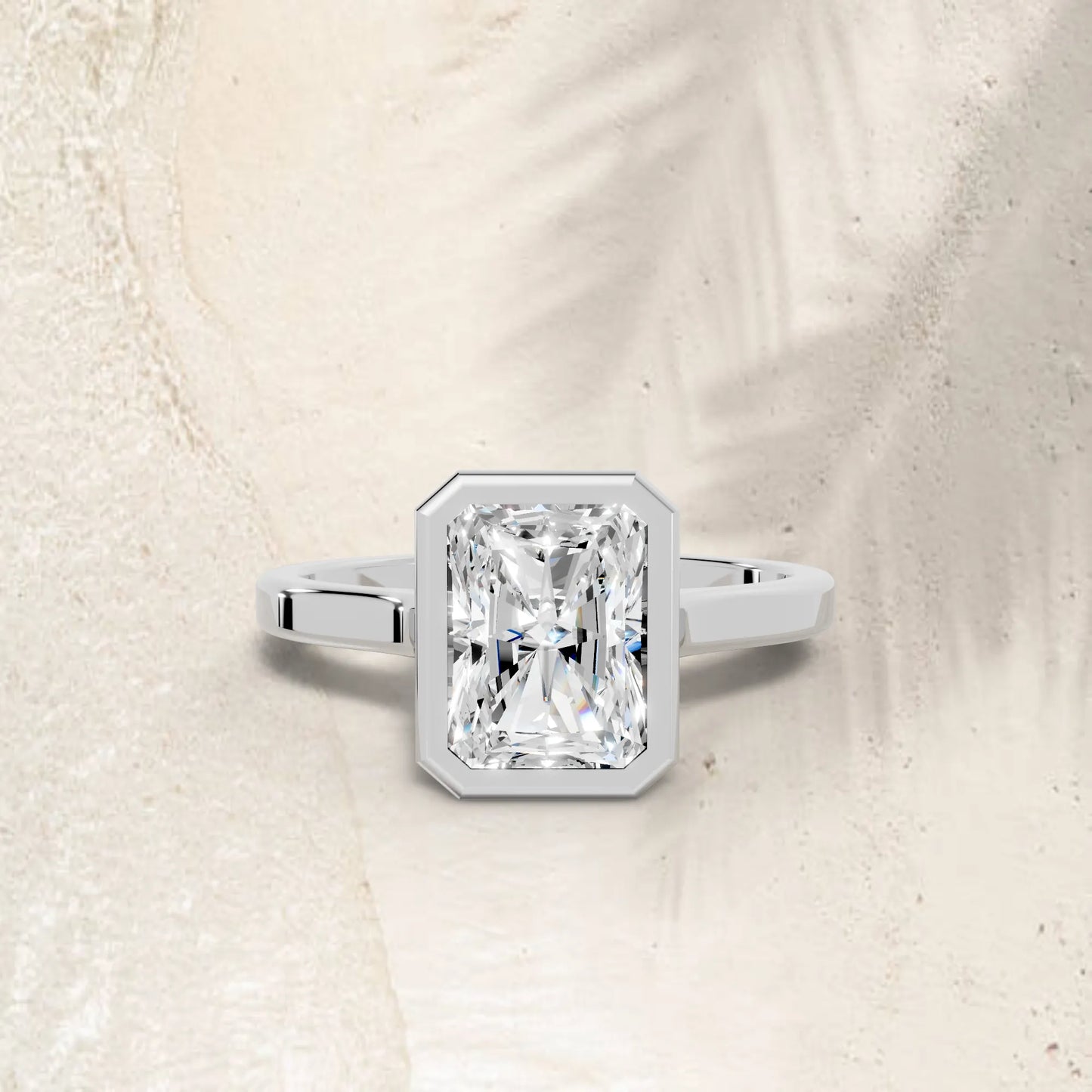 14K Gold Radient Cut Diamond Bezel Engagement Ring