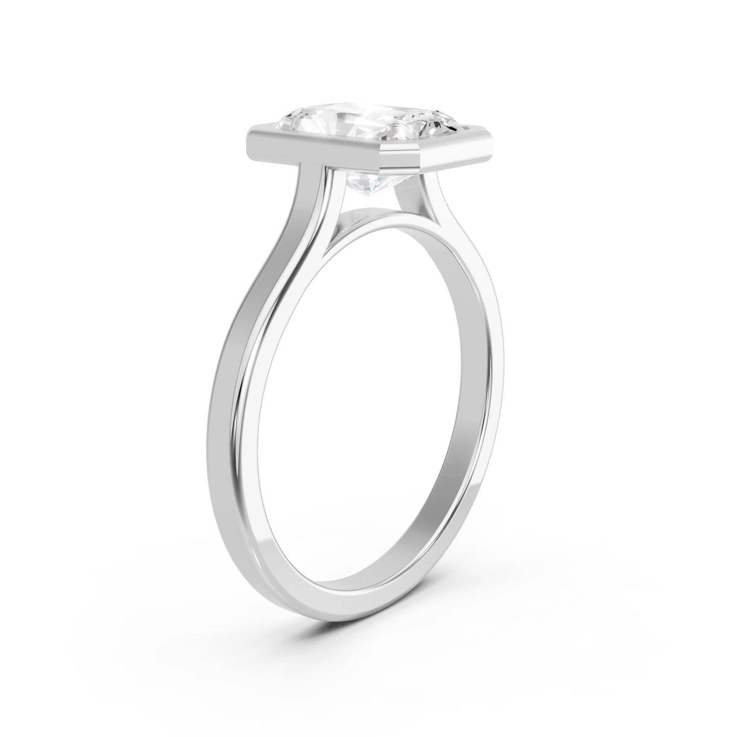 14K Gold Radient Cut Diamond Bezel Engagement Ring