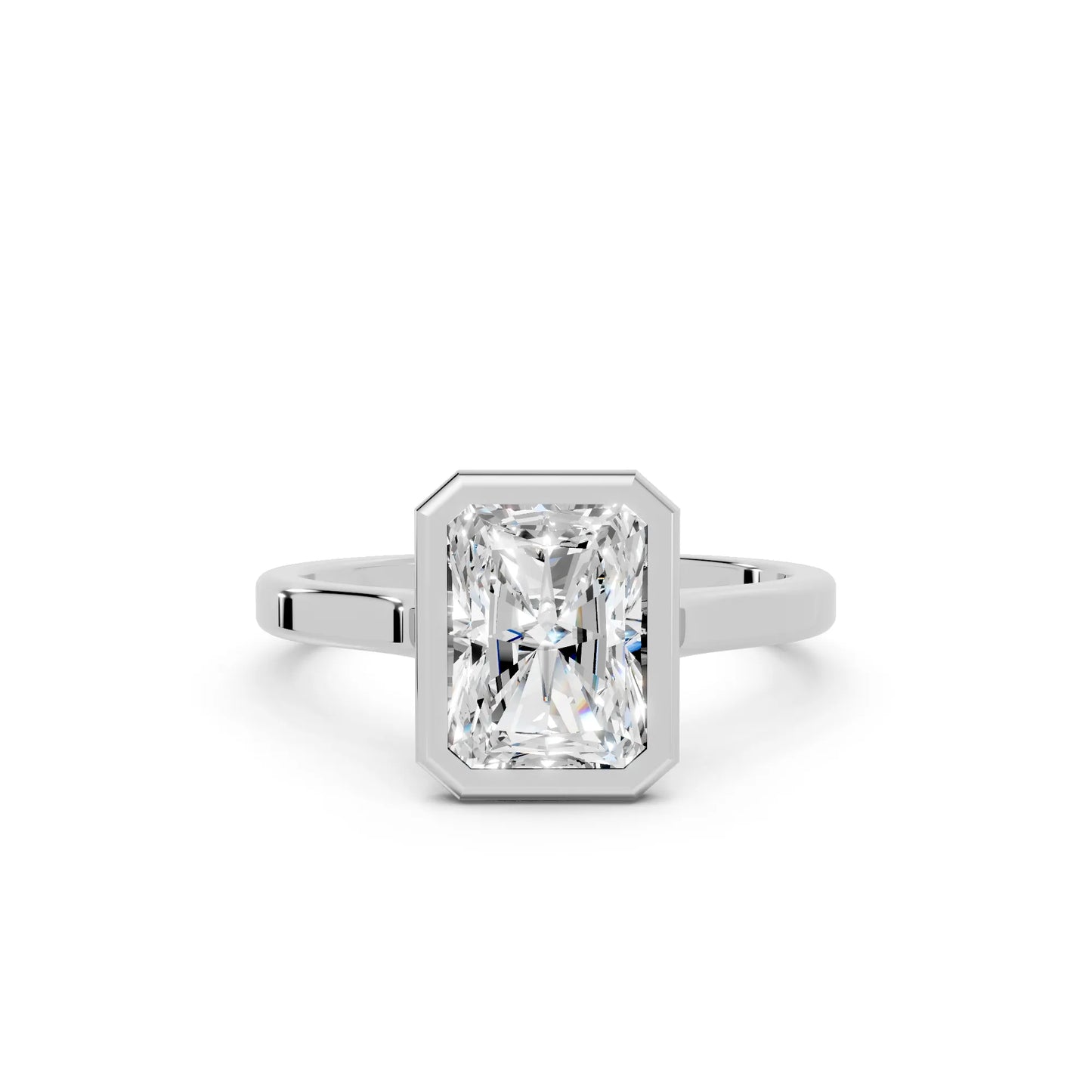 14K Gold Radient Cut Diamond Bezel Engagement Ring