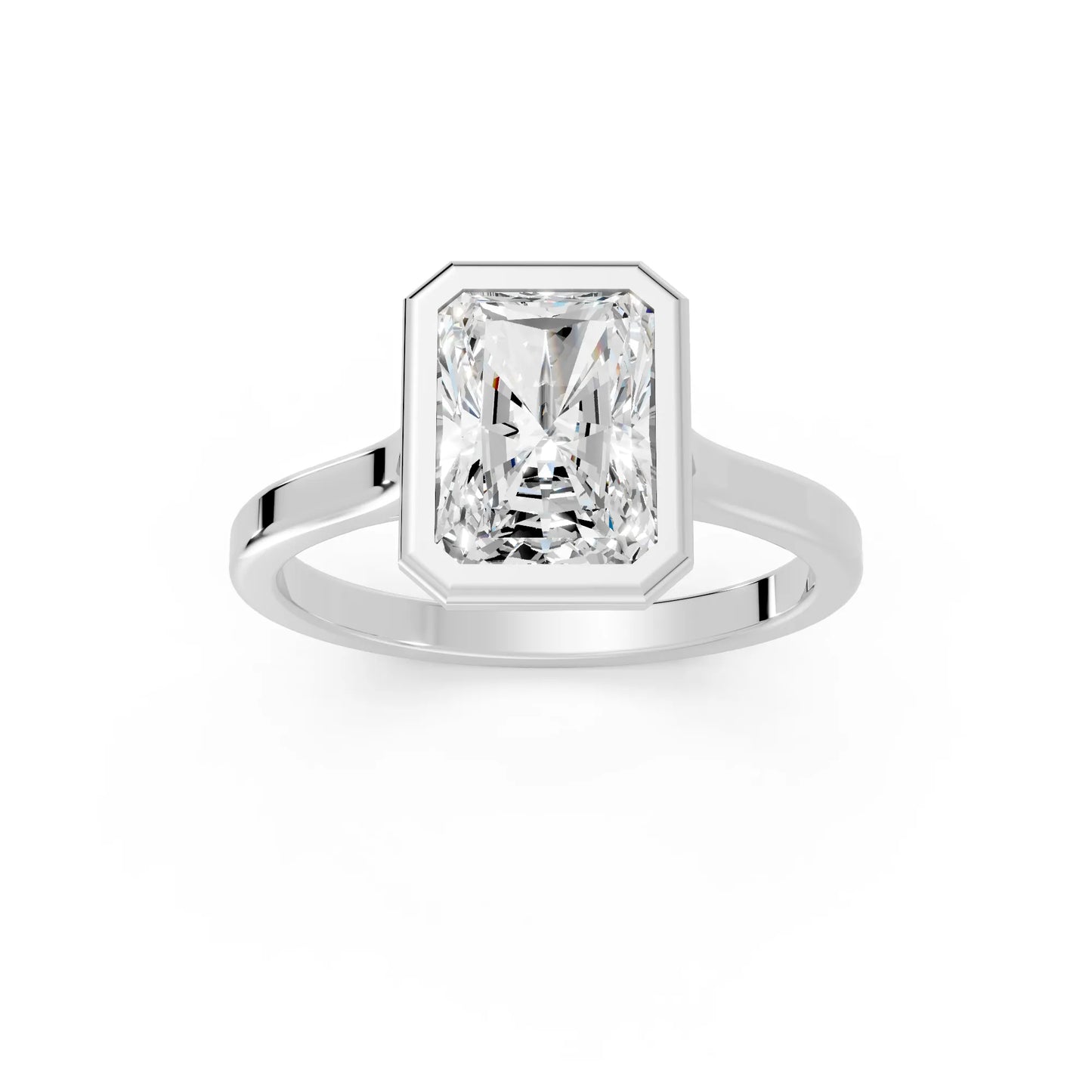 14K Gold Radient Cut Diamond Bezel Engagement Ring