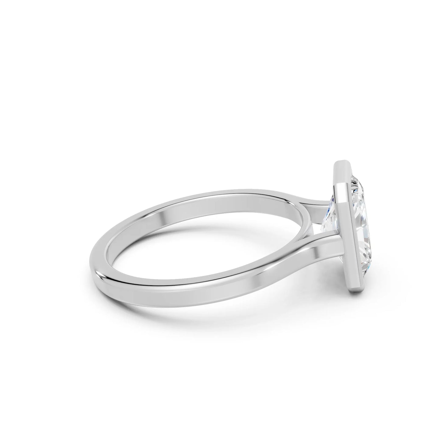 14K Gold Radient Cut Diamond Bezel Engagement Ring