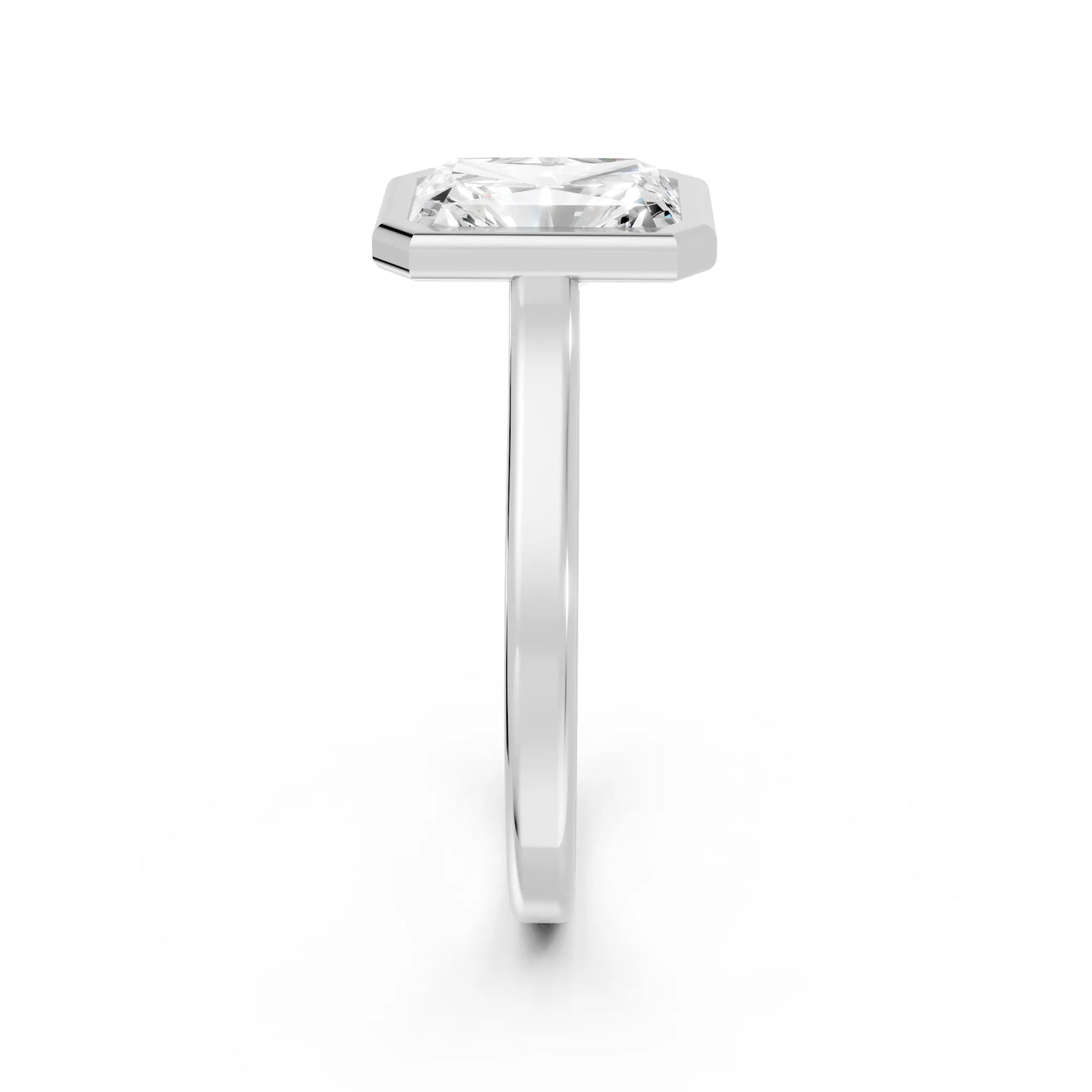 14K Gold Radient Cut Diamond Bezel Engagement Ring