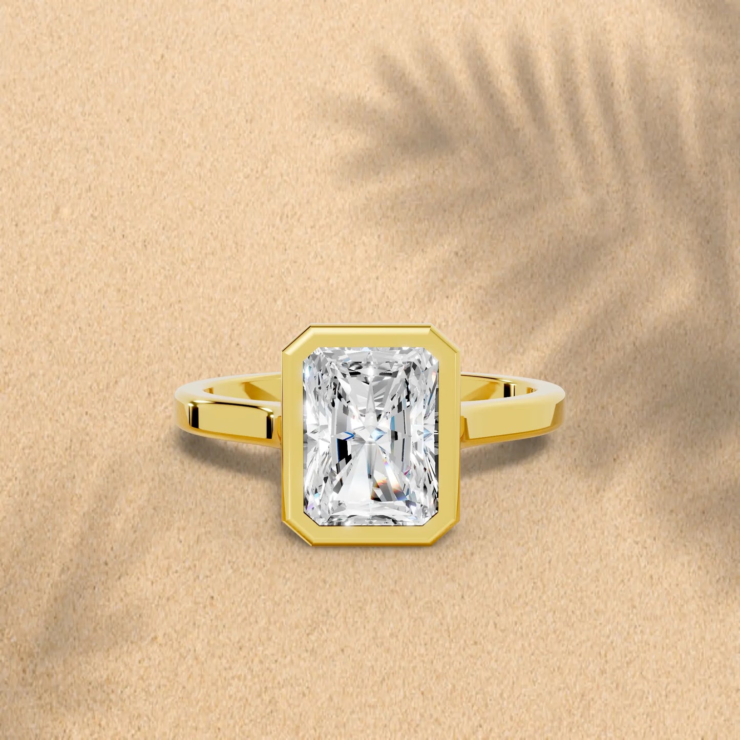 14K Gold Radient Cut Diamond Bezel Engagement Ring