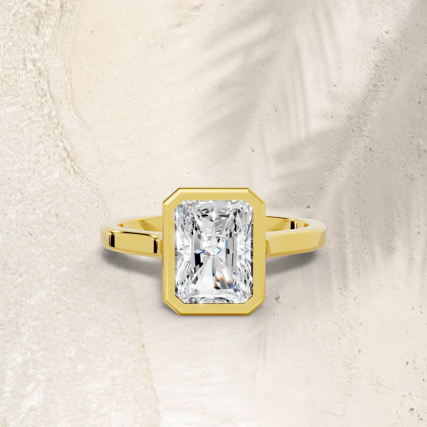 14K Gold Radient Cut Diamond Bezel Engagement Ring