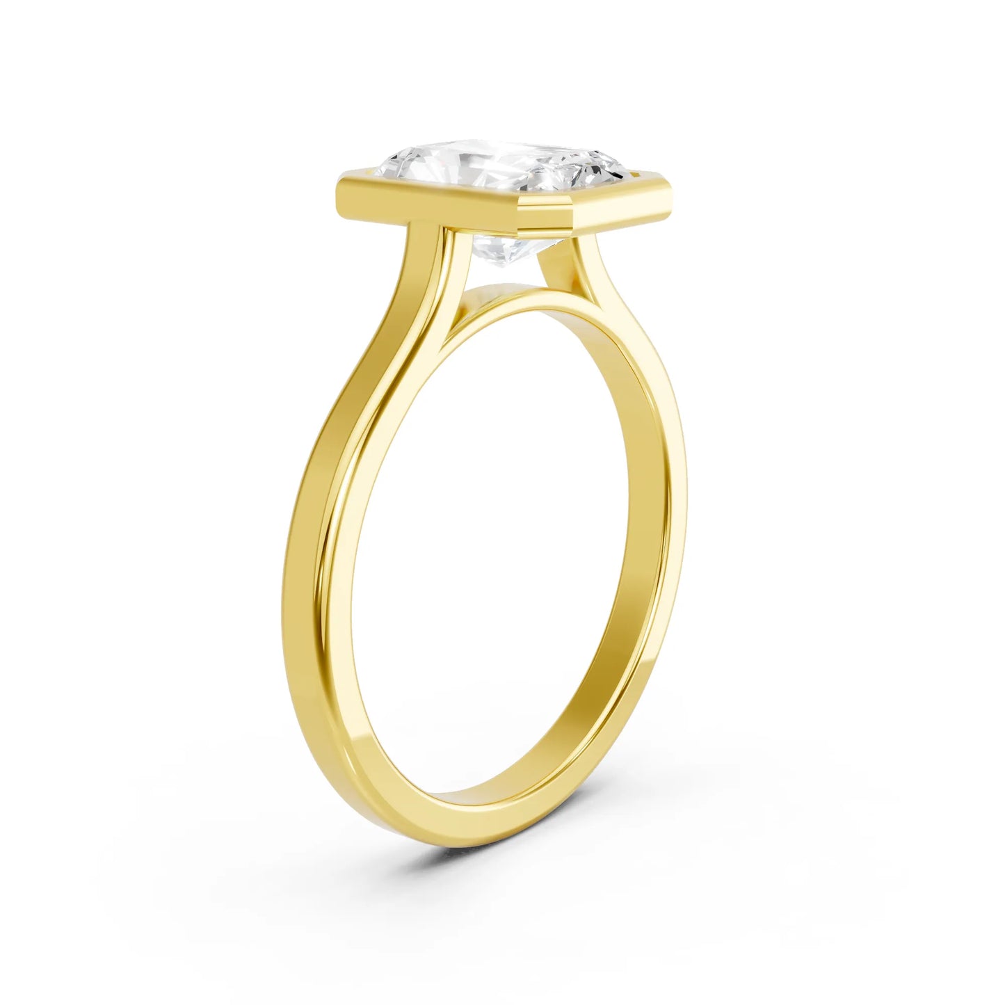 14K Gold Radient Cut Diamond Bezel Engagement Ring