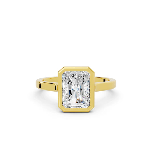 14K Gold Radient Cut Diamond Bezel Engagement Ring