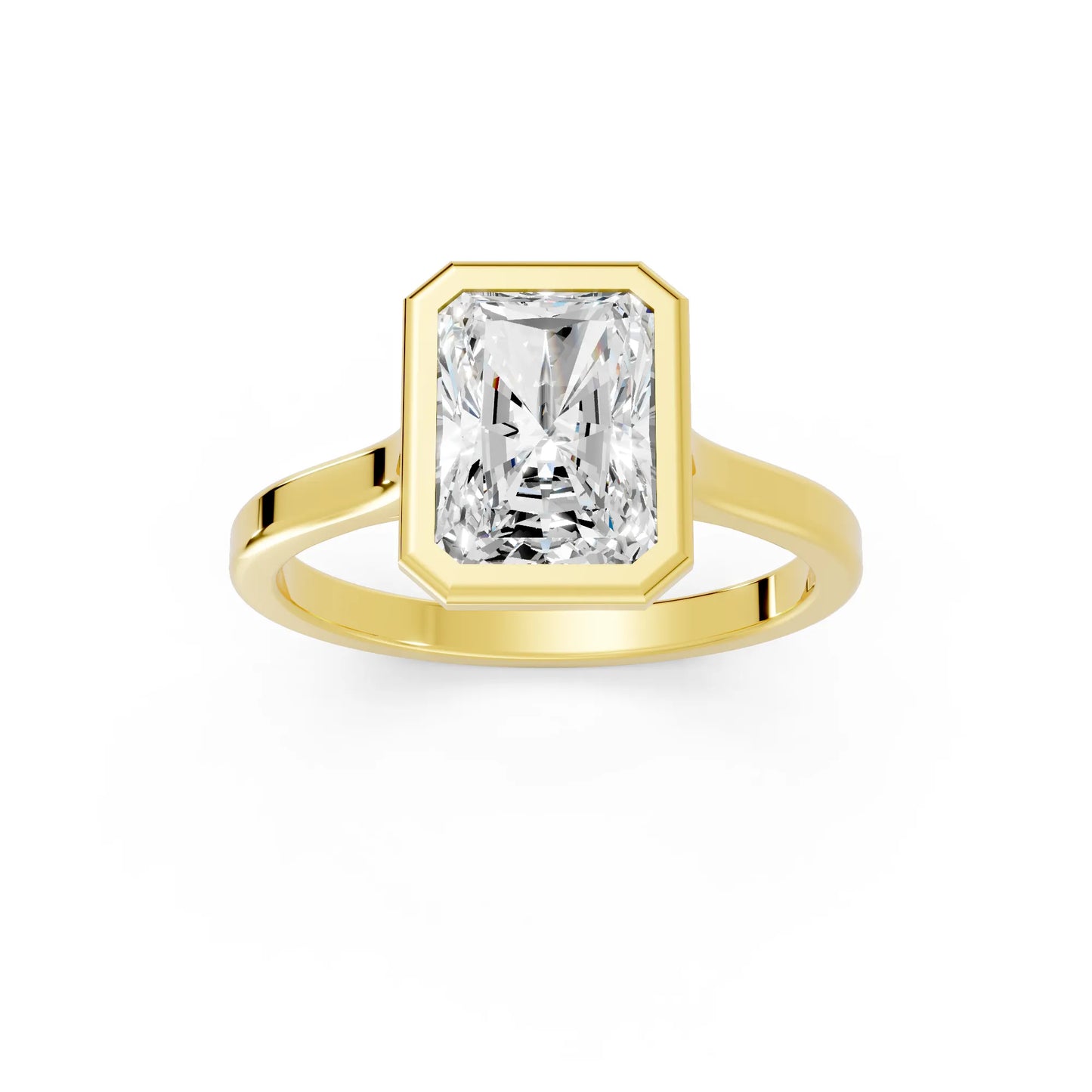 14K Gold Radient Cut Diamond Bezel Engagement Ring