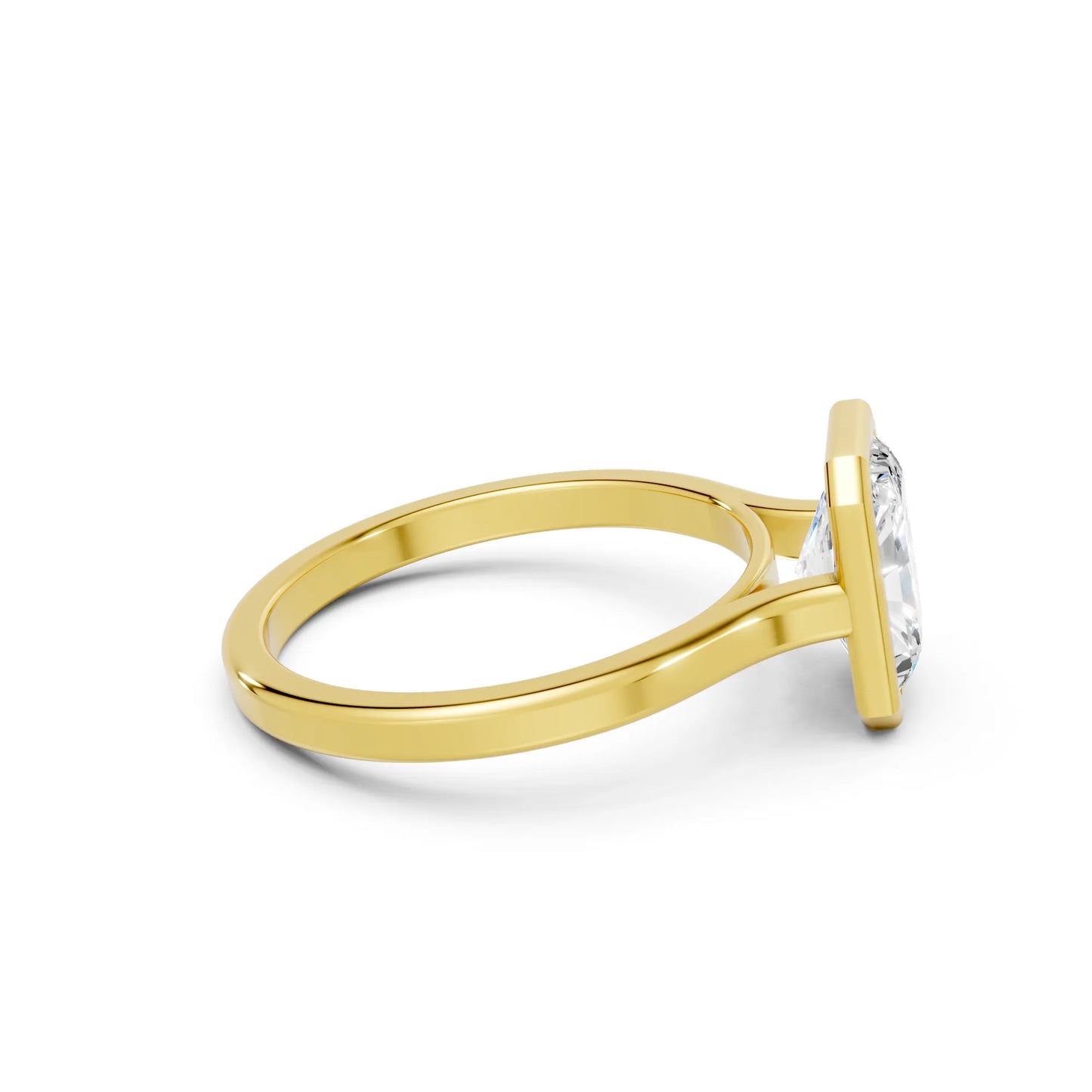 14K Gold Radient Cut Diamond Bezel Engagement Ring