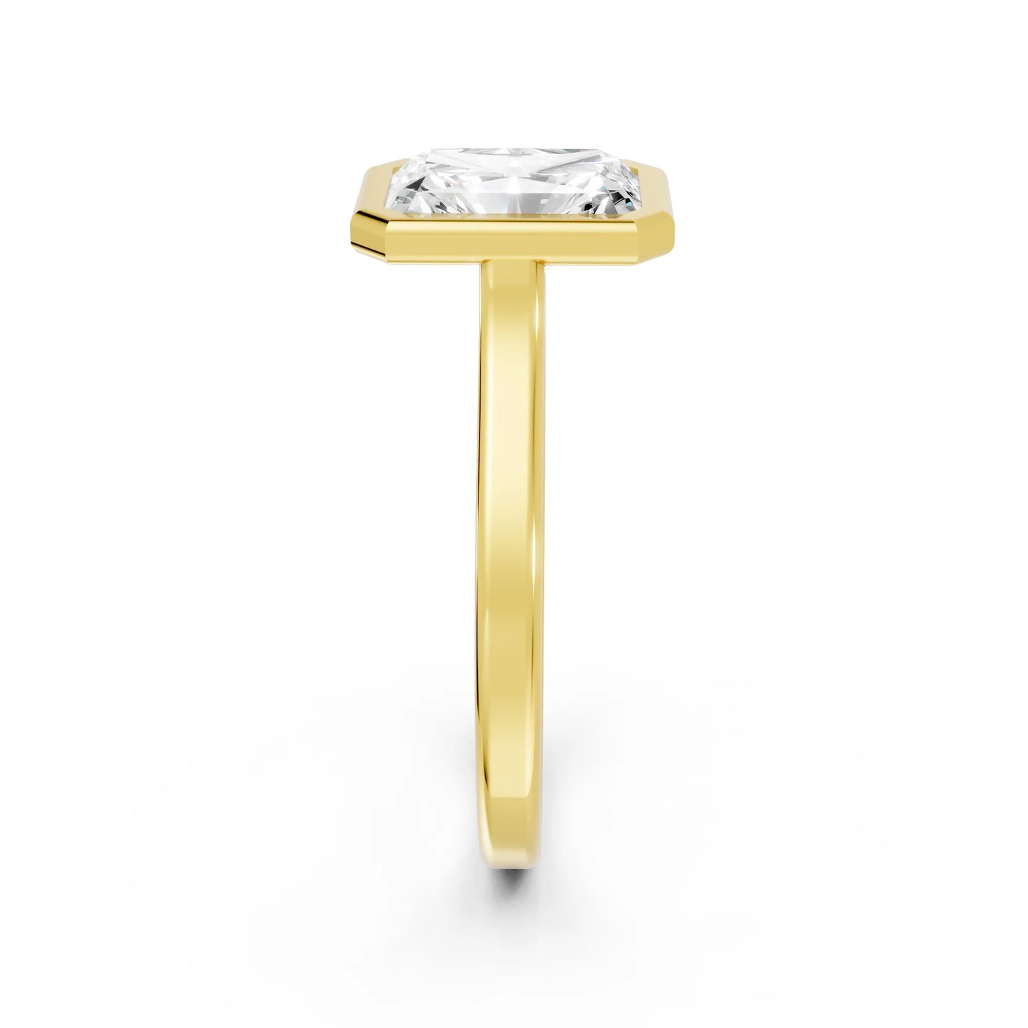 14K Gold Radient Cut Diamond Bezel Engagement Ring