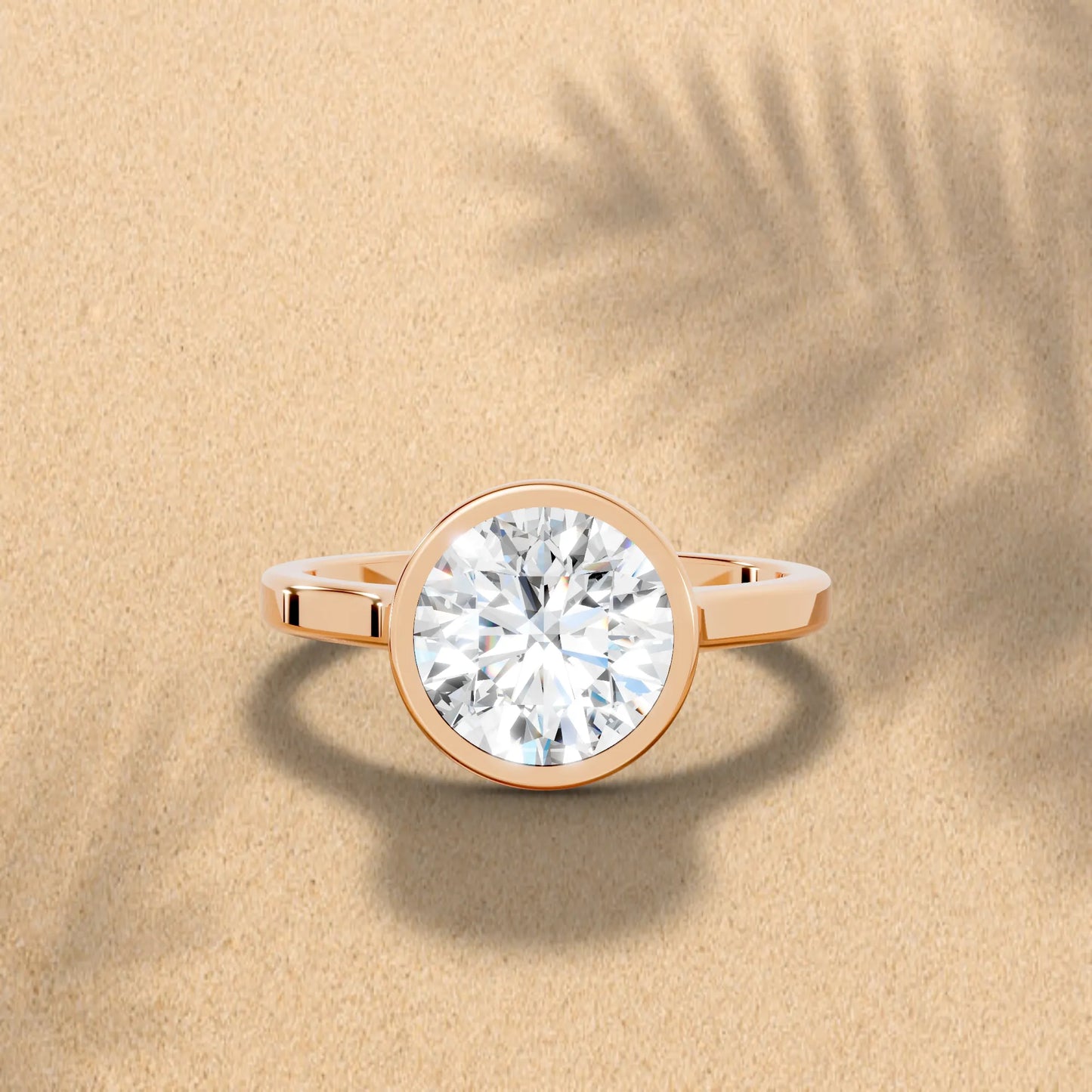 14K Gold Round Cut Diamond Bezel Engagement Ring