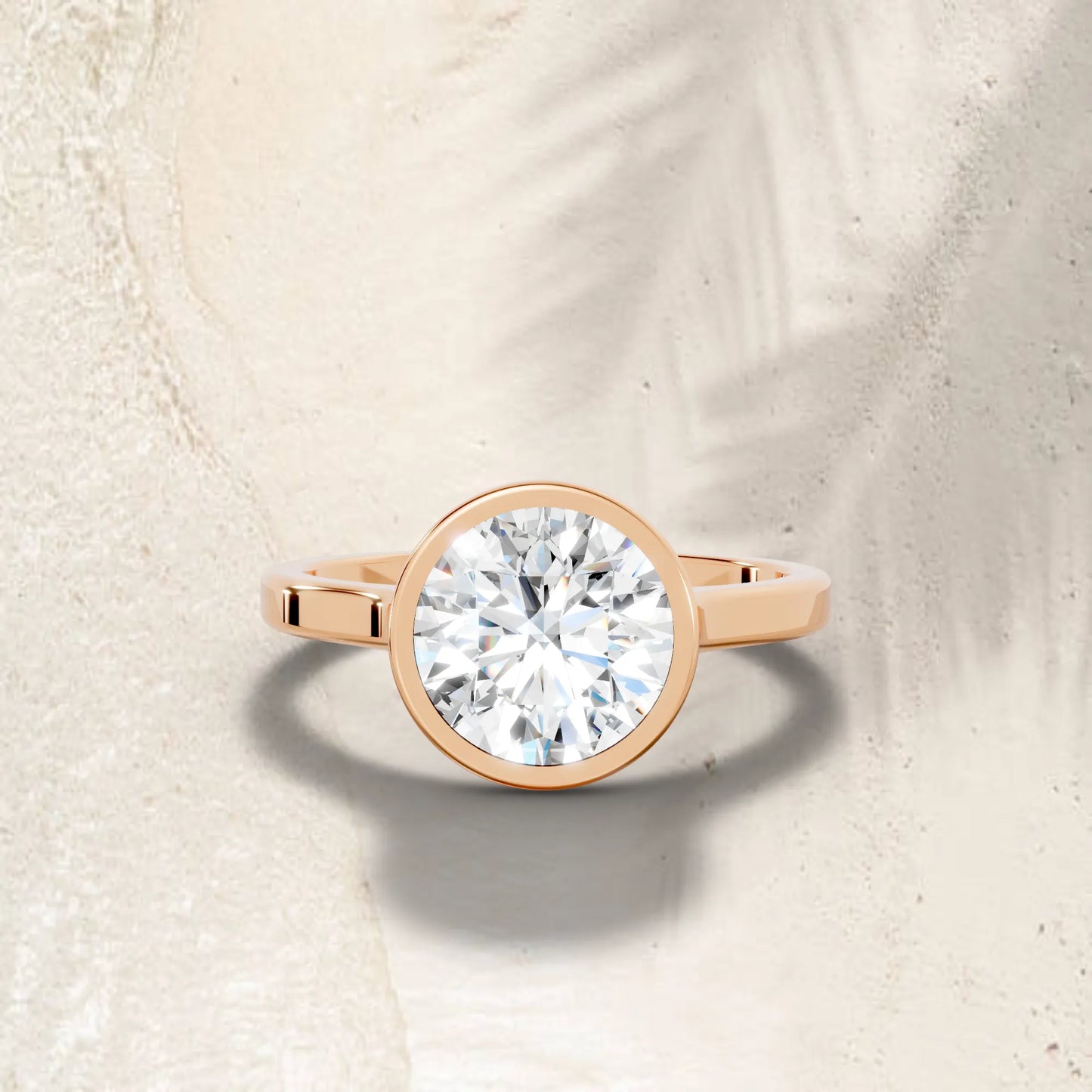 14K Gold Round Cut Diamond Bezel Engagement Ring